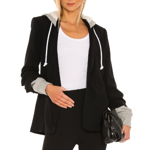cinq a sept Jackets & Blazers - Cinq a Sep Hooded Khloe Jacket in Black & Heather Grey Size 6